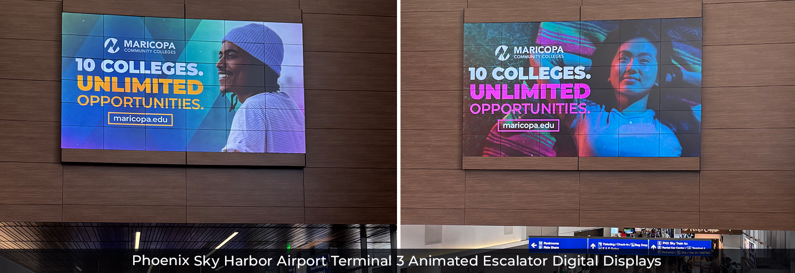 Phoenix Sky Harbor Airport Terminal 3 Animated Escalator Digital Displays